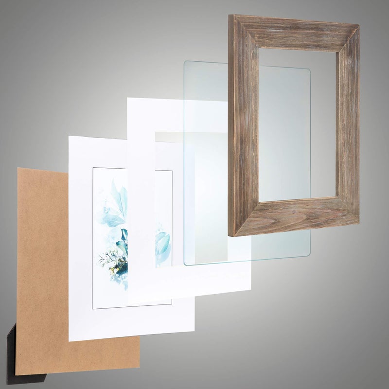 KAIWIN 100% Solid Wood Brown 5x7 Picture Frame 3 Pack - Display Picture 4x6 with Mat, HD Glass Inside, Rustic Wooden Photo Frames for Table Top and Wall Mounting - Image 5